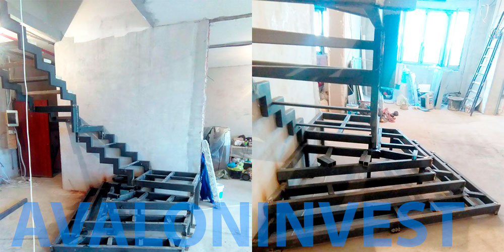 Монтаж каркаса лестницы